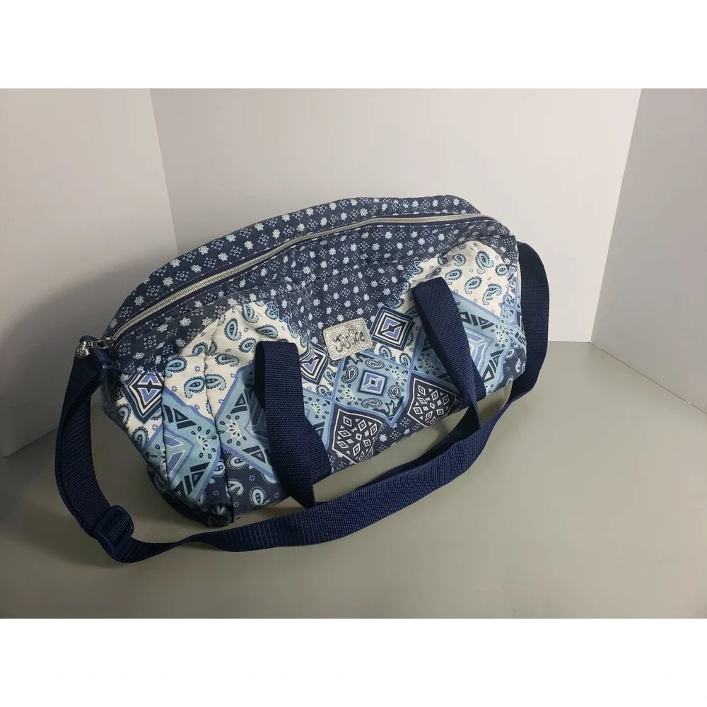 Justice Girls‎ Blue Paisley Geometric Duffle Bag Glitter Logo Crossbody Strap